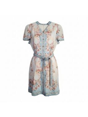 Floral Mini Dress with Blue and Pink Hues Medium